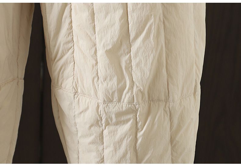 Pantalon matelassé bouffant – Pantalon d'hiver moelleux avec poches surdimensionnées (noir/crème, coupe ample)_voghion.com