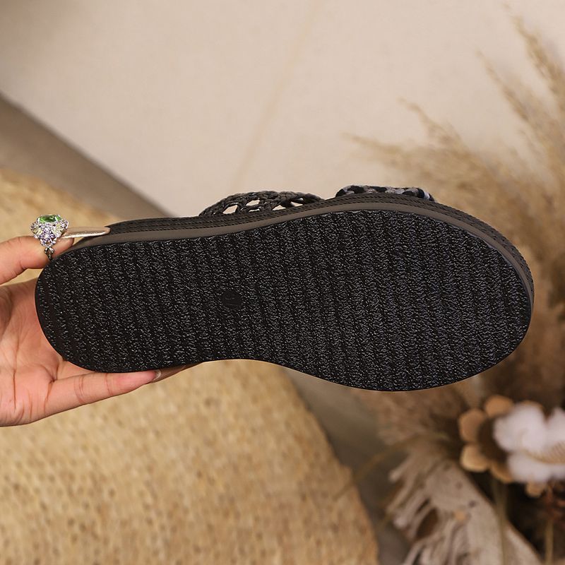 Schuhe Keilabsatz-Hausschuhe Ein-Riemen-Sandalen Dickbesohlte Strandhausschuhe_voghion.com