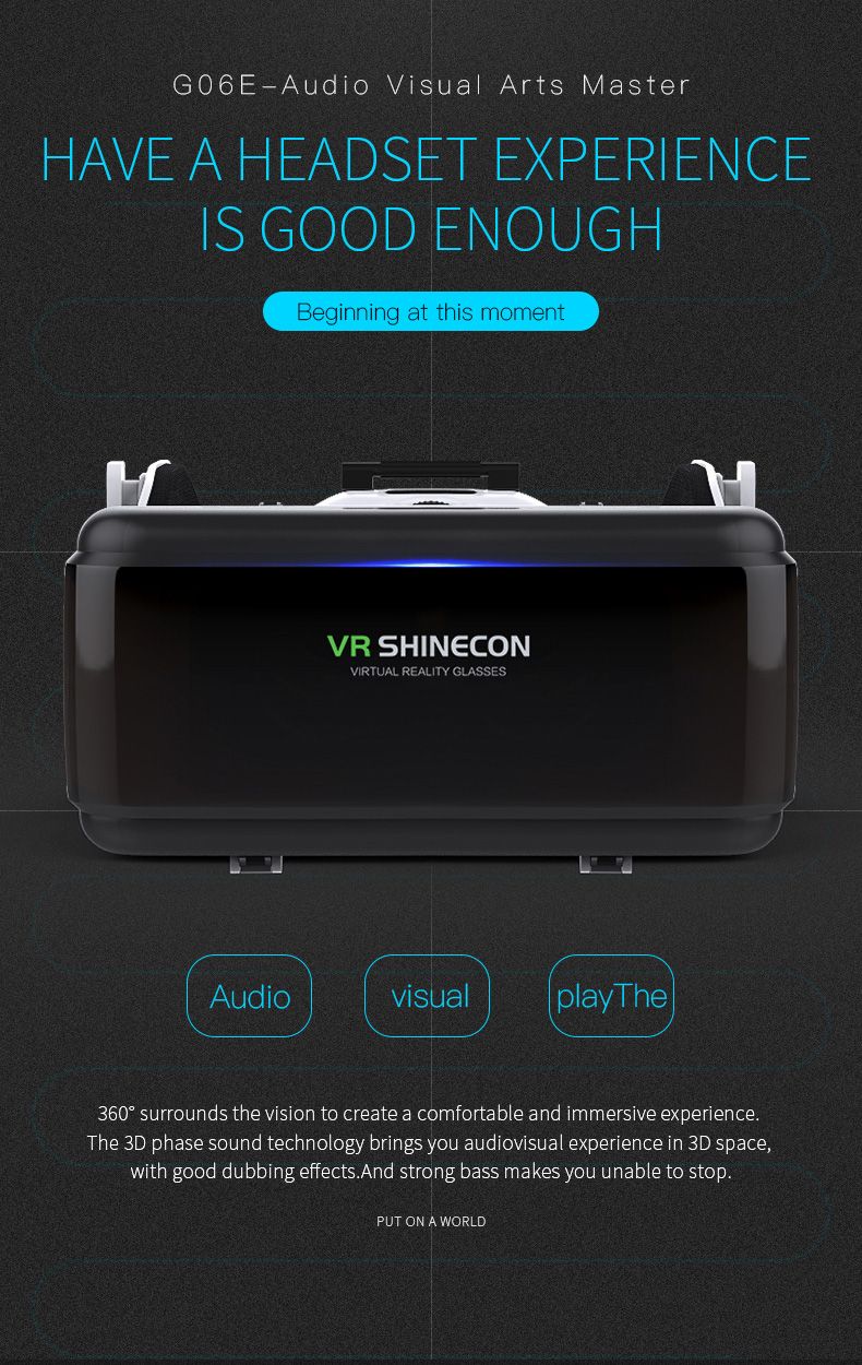 Shinecon 3D VR-briller Virtual Reality Viar Goggles Headset-enheder Smart hjelmlinser til mobiltelefon Mobil_voghion.com