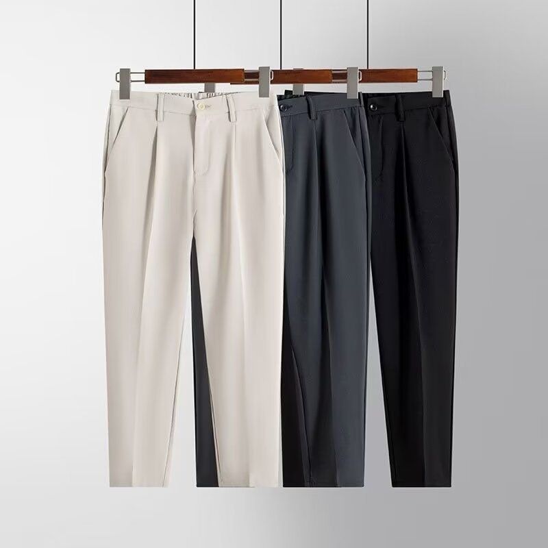 Hosen Herren Koreanische Version Trendy Herbst und Winter Neue Neun-Punkt-Kleine Hose Herren Slim Fit Drapierte Anzughose Freizeithose_voghion.com