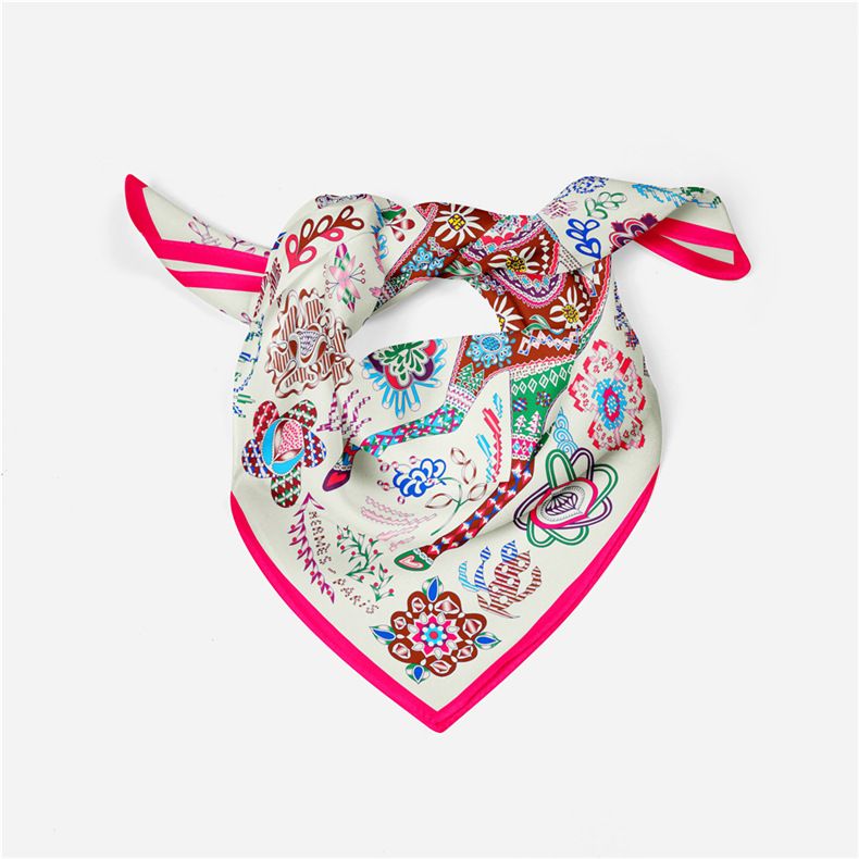 Ethnic style headscarf temperament simulation silk spring matching shirt print small square scarf for women_voghion.com