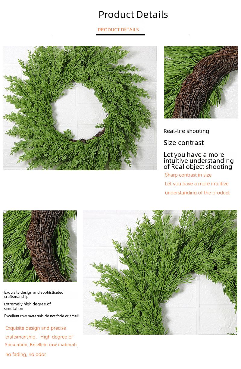 Meihui Christmas Green Pine Needle Wreath 50CM20 inch Christmas Wreath Natural Rattan Wreath Holiday Front Door Decoration Wall Decoration_voghion.com