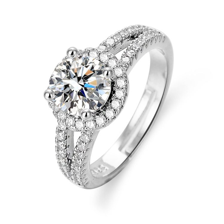 Simulated Mo Sang stone round bag 1 carat female double row diamond nail ring Kwai live broadcast_voghion.com