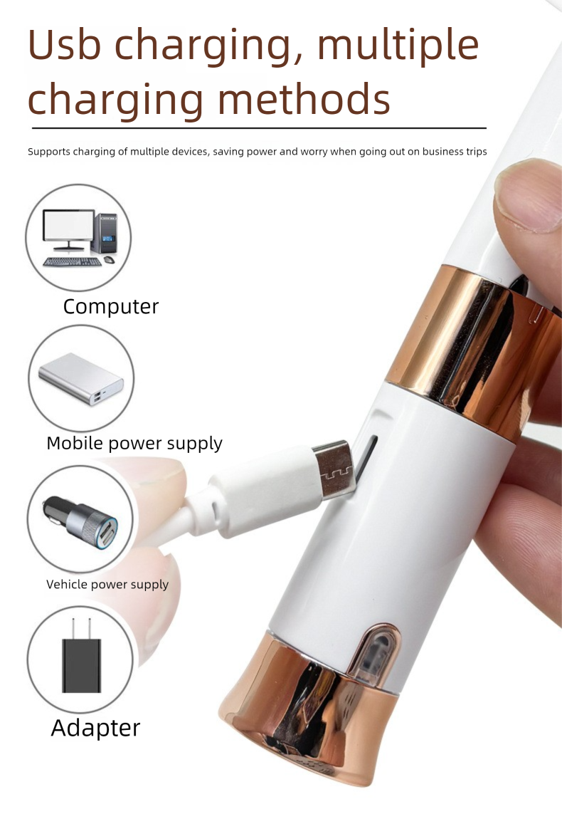 2-in-1-USB-elektrischer Gesichtstrimmer – Augenbrauenrasierer und Haarentferner in Lippenstiftform für Frauen_voghion.com