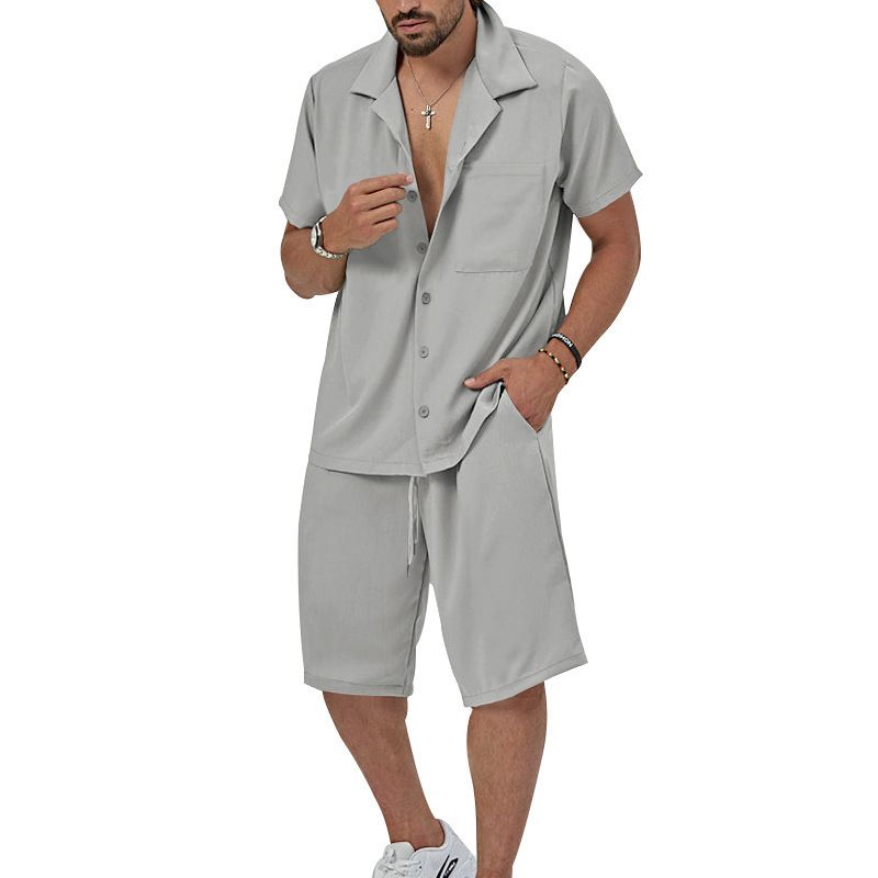 Nuovo set da due pezzi casual da uomo con colletto a maniche corte, estate 2025_voghion.com