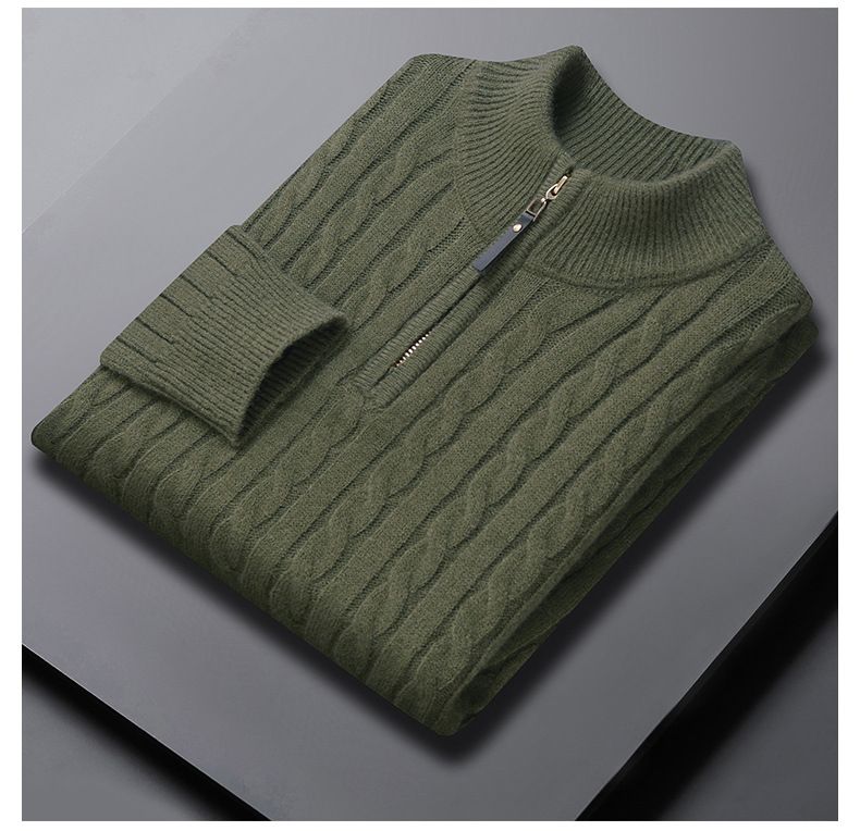 Herren-Zopfmusterpullover – Halbrollkragenpullover mit Reißverschluss, atmungsaktiv und knitterfrei (mehrere klassische Farben)_voghion.com