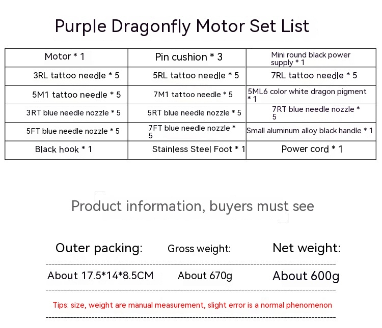 Ou Liang Purple Dragonfly Motor Full Beginner Set Professional Tattoo Equipment_voghion.com