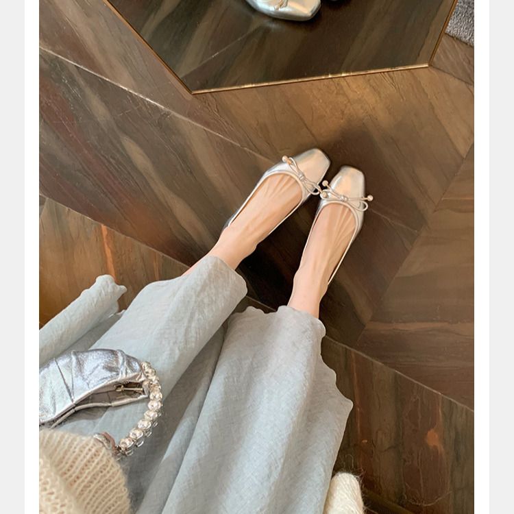 klasyczne, okrągłe, kokardkowe i płytkie, wykwintne baletki z pereł, damskie, płaska podeszwa_voghion.com