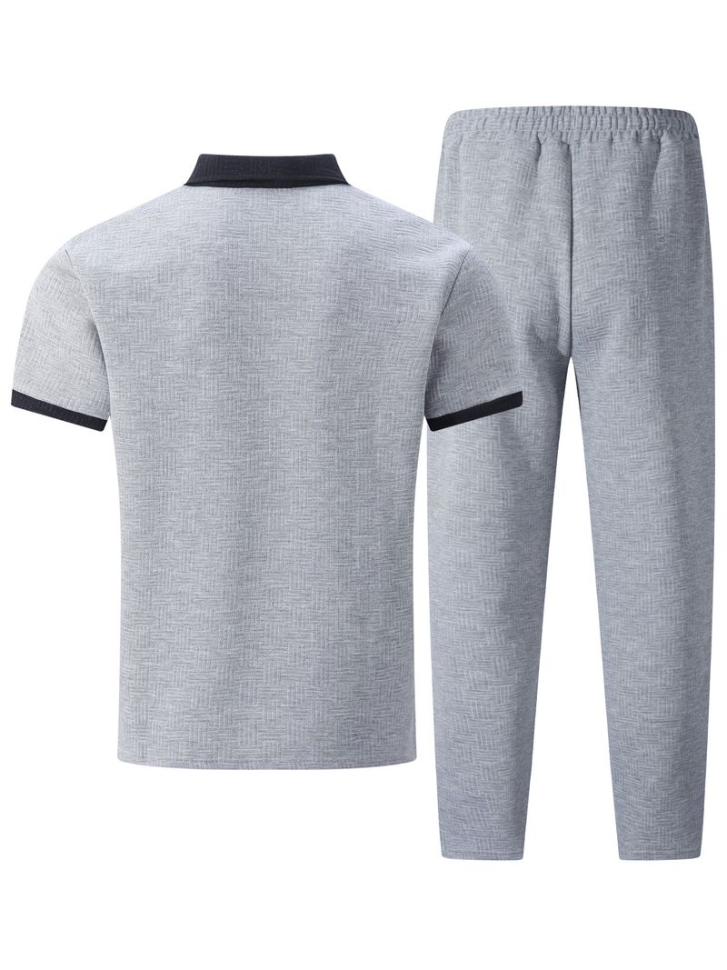 Men's Clothing Jacquard Print Short Sleeve T-Shirt & Pants Lounge Set – Lightweight Summer Casual Outfit For Gym, Travel & Daily Wear ( S-XXXL)_voghion.com