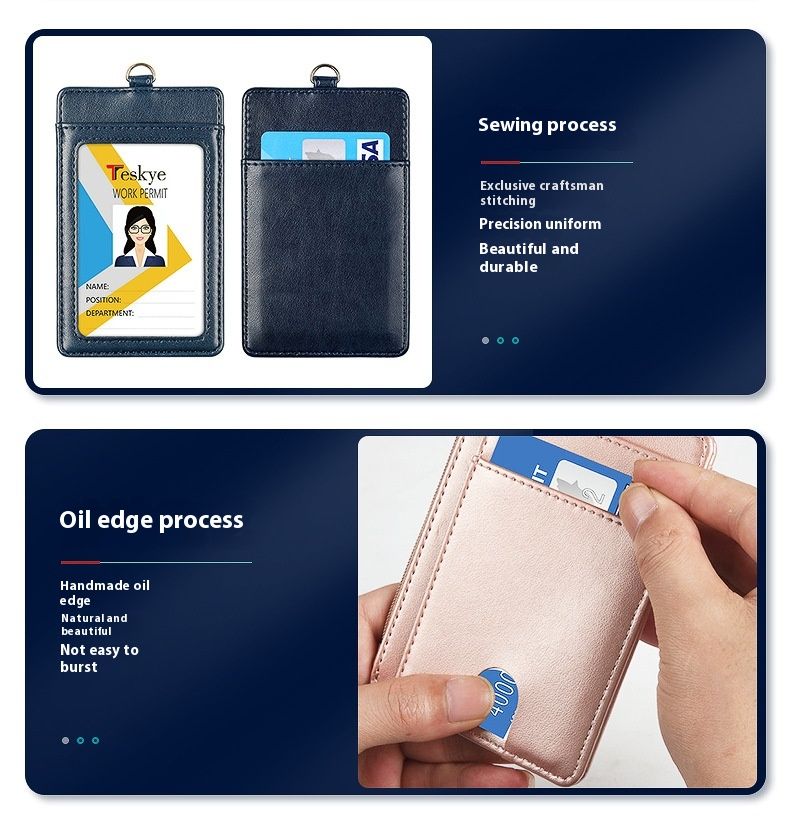Work ID Leather Cover Large Capacity Card Bag Student Tag Bus Access Card Employee Chest Card Cover With Hanging Rope_voghion.com