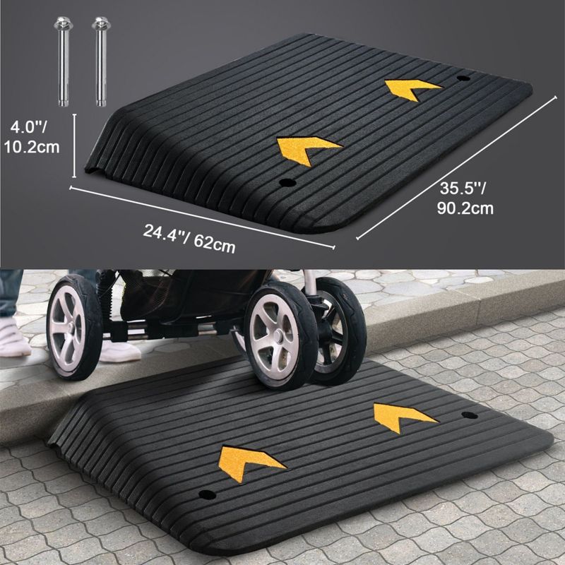 Upgraded 4" Rise Rubber Threshold Ramp With Single Channel | Non-Slip Textured Surface | Heavy-Duty Design Supports 33, 069 Lbs | Ideal For Wheelchairs, Scooters, And Shelf Liners_voghion.com