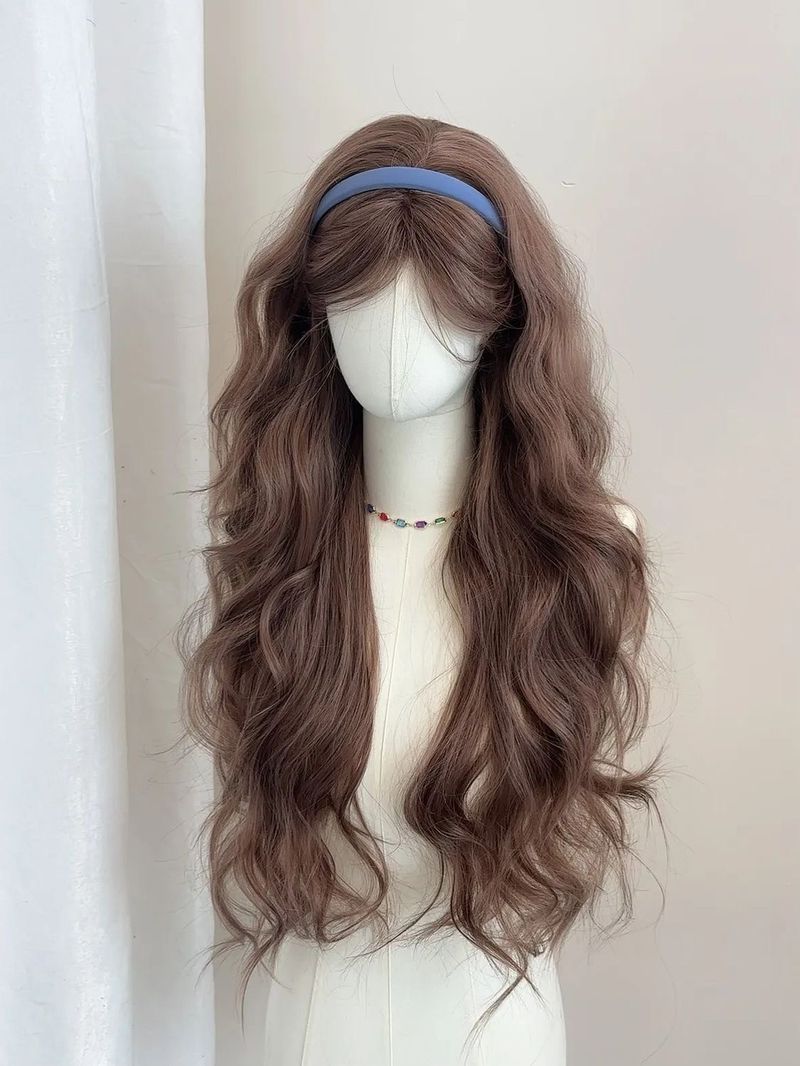 【 Stier 】 Hochwertige, leinenfarbene, große Wellen, langes, lockiges Haar, faule Perücke für Damen, voller Kopf_voghion.com