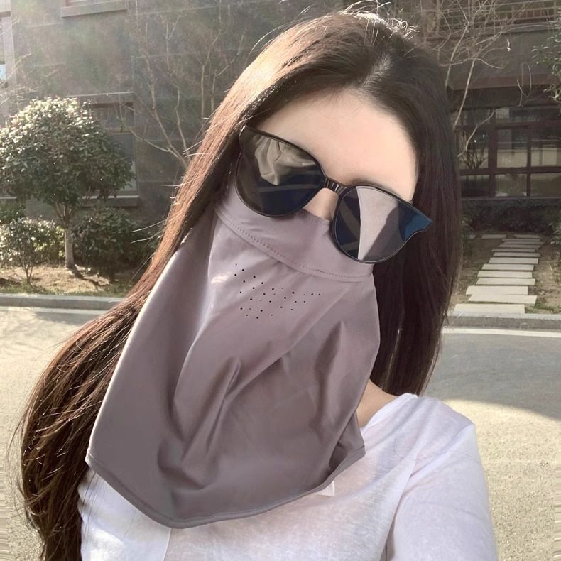 Máscara de protección solar para exteriores de verano, transpirable y con cuello, de seda helada, con velo fino_voghion.com
