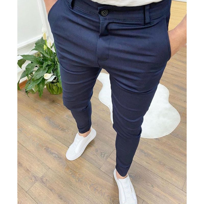 Men's Clothing High Elastic Four Season Texture Button Casual Pants Pants_voghion.com