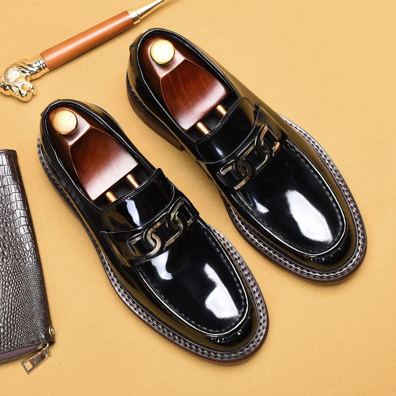 Zapatos de hombre para negocios y ocio, mocasines de piel auténtica, hebilla de cuello de caballo, estilo británico, estilo relajado._voghion.com
