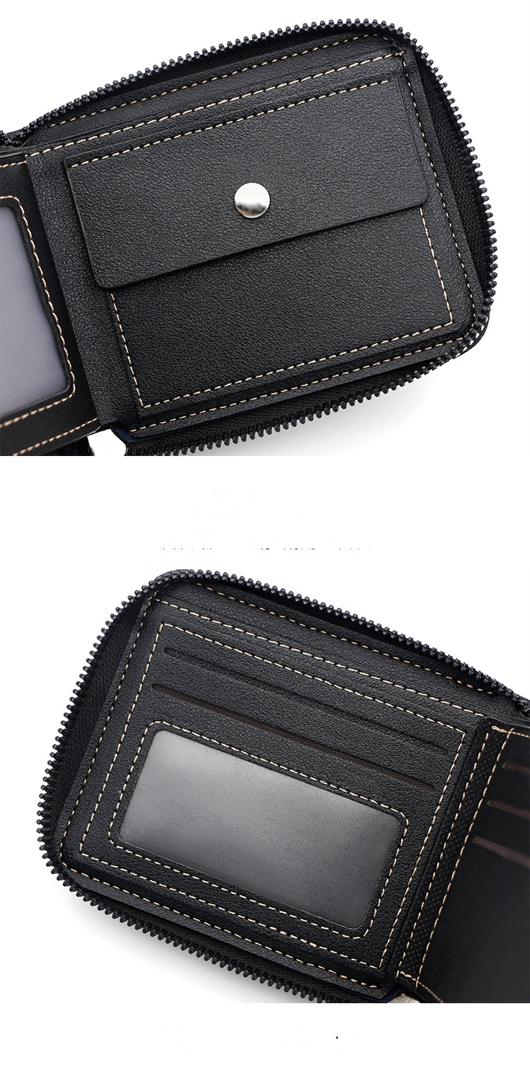 New Men's Short Wallet Horizontal Zipper Money Clip Fashion Casual Large Capacity Multi-card Money Clip_voghion.com