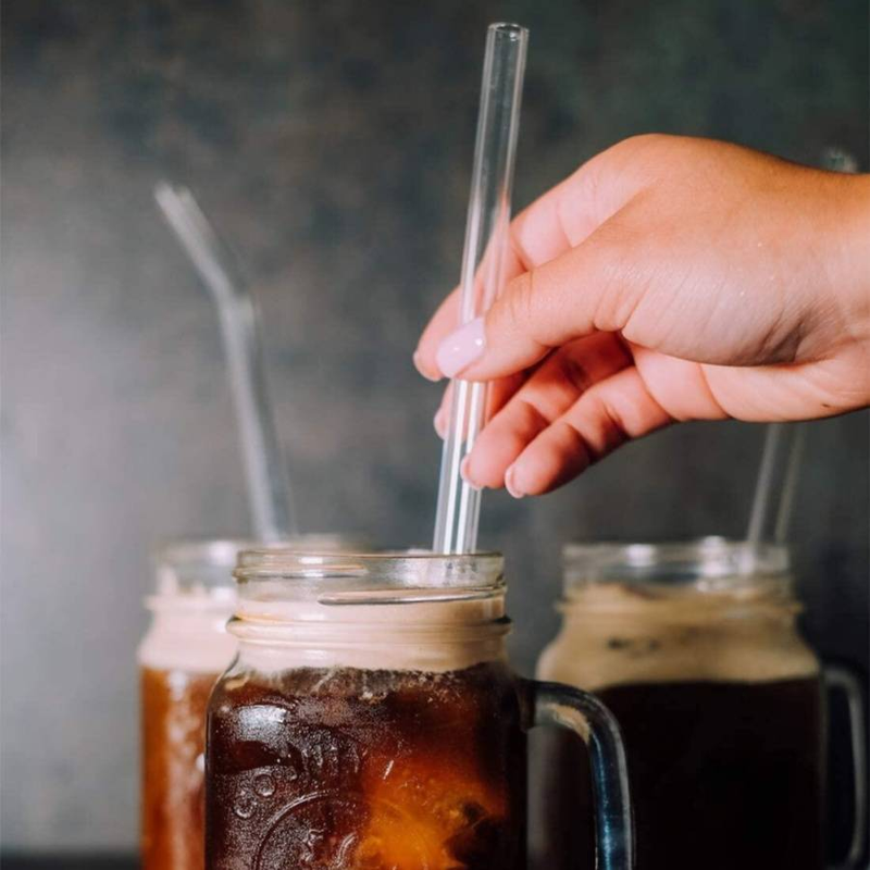 8pcs reusable glass straws transparent high low temperature resistant straight pipe bends milk tea fruit juice coffee beverage straws_voghion.com
