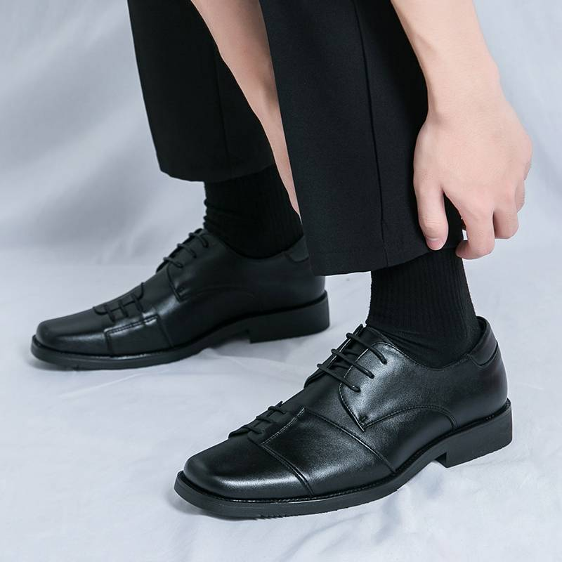 Men's Shoes Fashion Square Toe Men's New Black Business Formal Wear Derby Shoes Lace-up Genuine Leather British Brown Banquet Dress Wedding Leather Sh_voghion.com