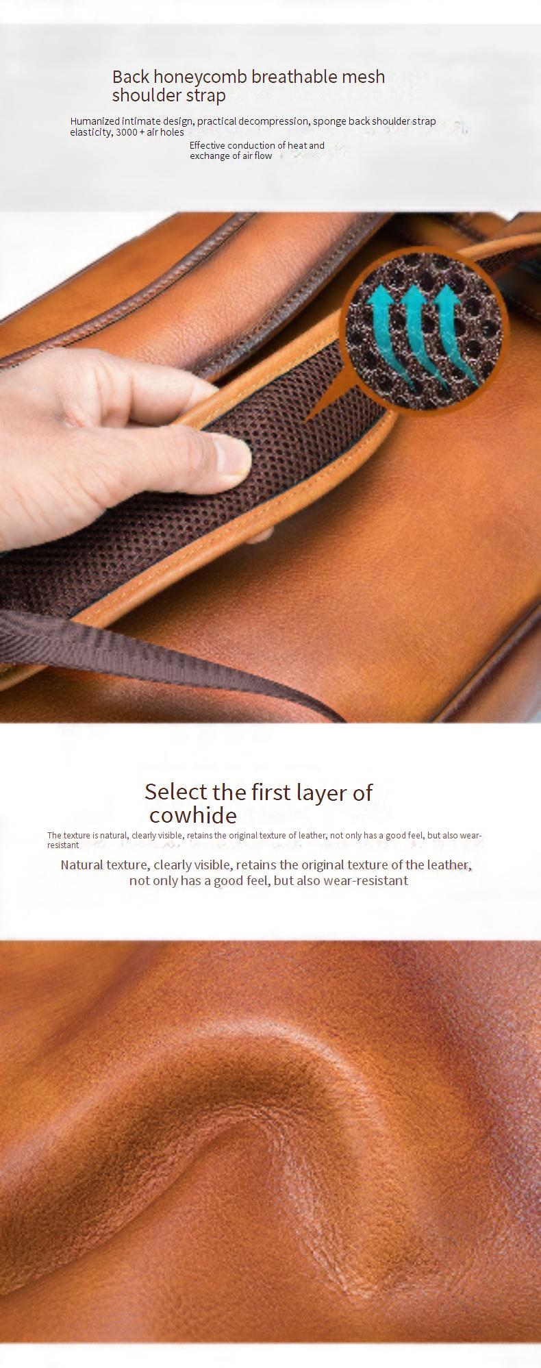 Men's New Genuine Leather Backpack Business 15.6 Inch Computer Bag Rubbed Color Tree Paste Leather First Layer Cowhide Backpack_voghion.com
