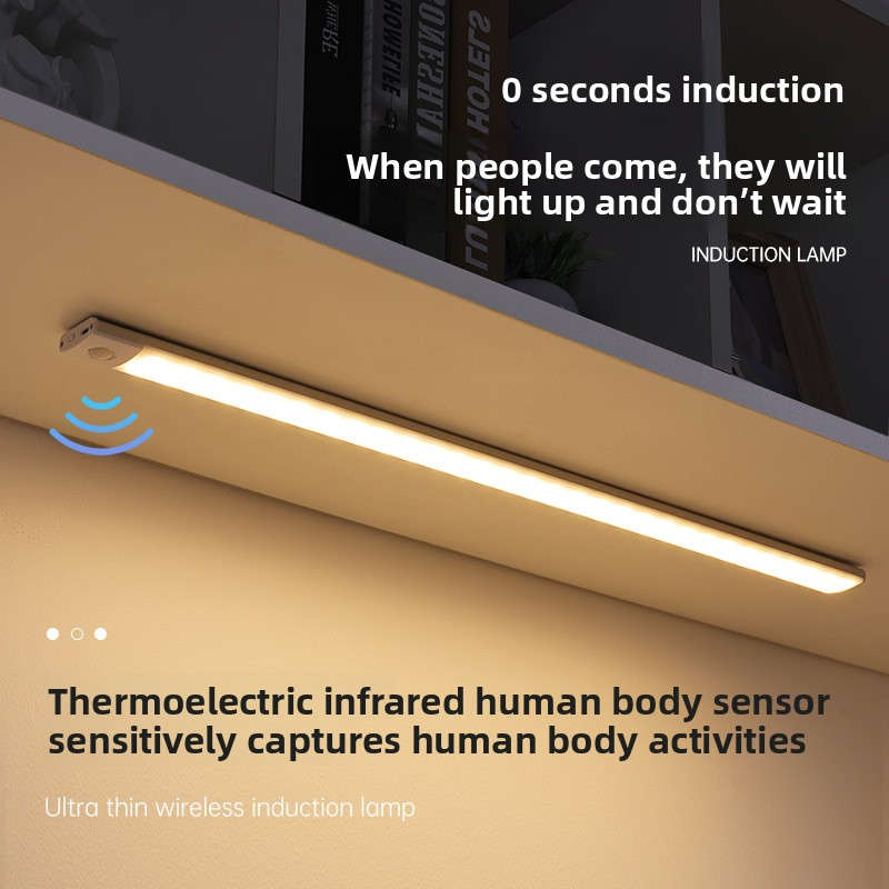 Luce LED ultrasottile con sensore di movimento intelligente - Striscia magnetica e adesiva per armadi e cantine (ricaricabile, 3 modalità di illuminazione)_voghion.com