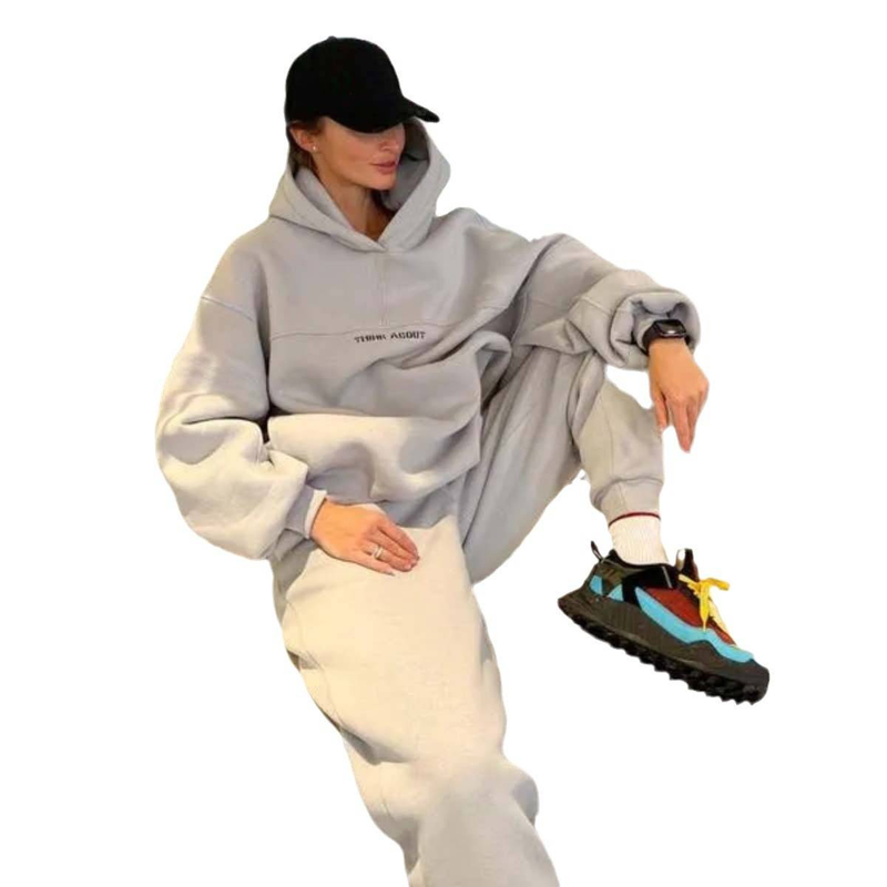Ensemble deux pièces de sport imprimé à capuche pour femme_voghion.com