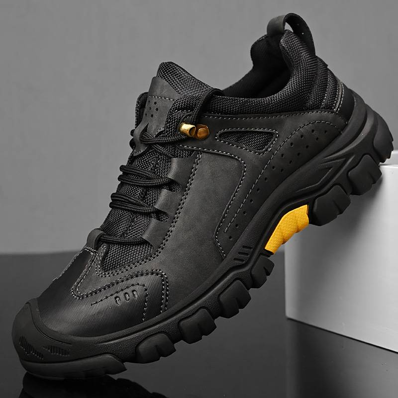Genuine Leather Outdoor Work Shoes, Men's Closed-toe Anti-slip Low-cut Hiking Shoes, Casual Shoes_voghion.com