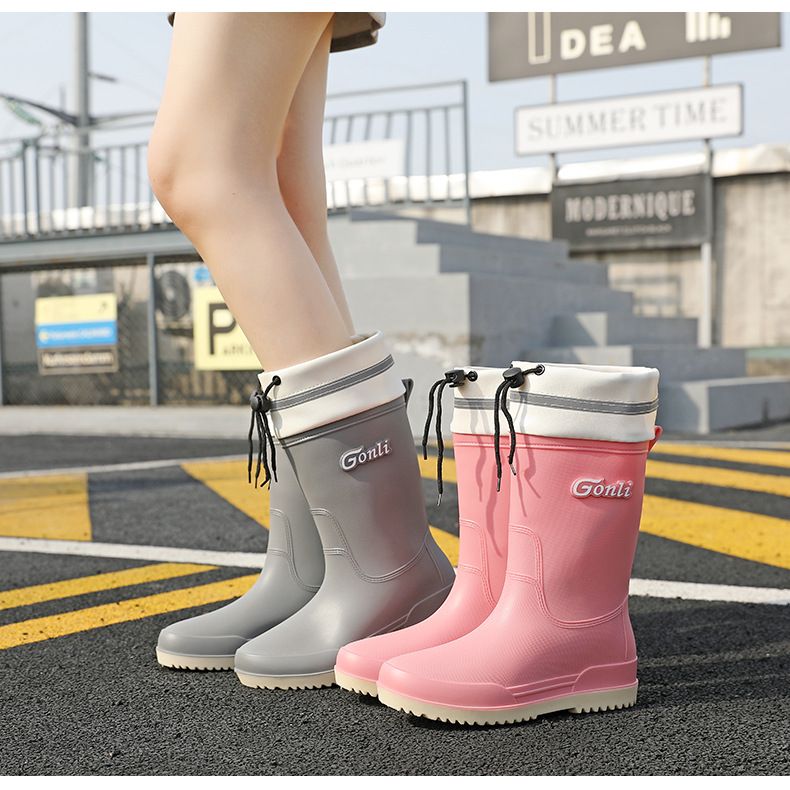 Modische Damen-Regenstiefel, dicksohlig, mittelhoch, wasserdicht, rutschfest und abriebfest, mit Fleece-Futter und warmen Wasserschuhen_voghion.com