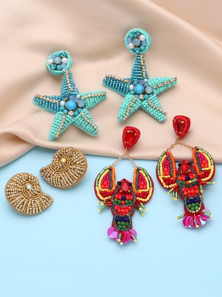 1 Pair Modern Style Simple Style Starfish Lobster Beaded Inlay Seed Bead Copper Zircon Drop Earrings_voghion.com