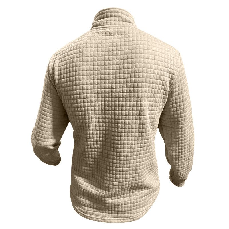 Felpa con cappuccio a quadri piccoli da uomo, primavera e autunno, con collo alto e mezza cerniera, da uomo_voghion.com