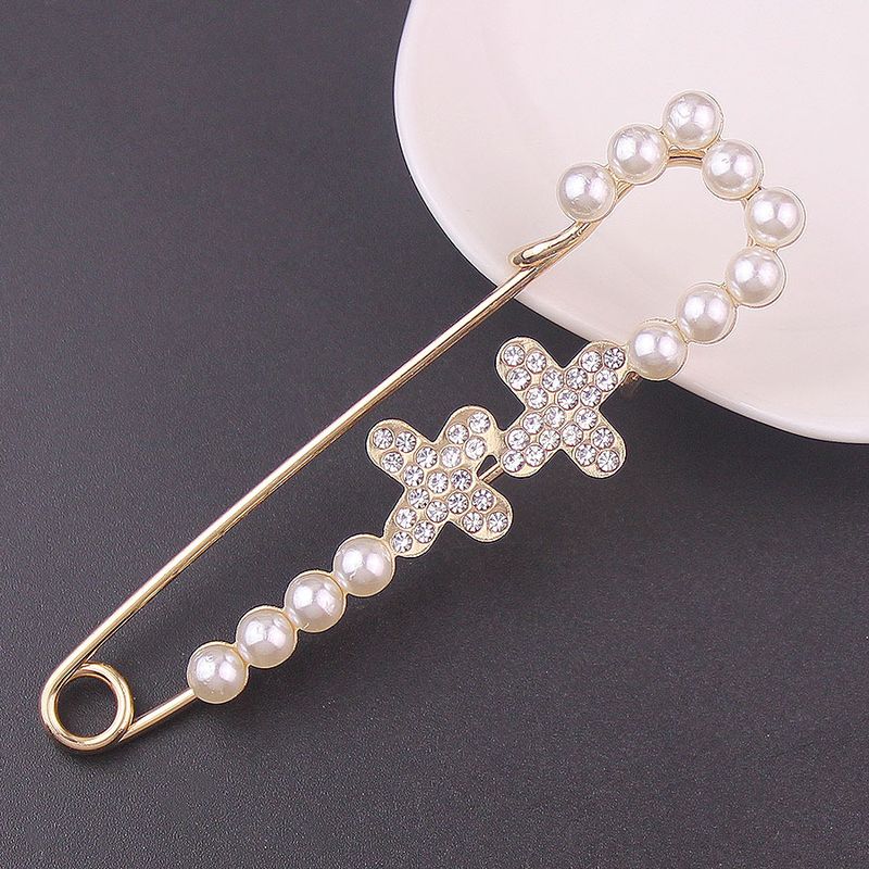 Rhinestone Pearl Simple 7.5cm Large Brooch Cardigan Scarf Decoration Women's Suit Accessory_voghion.com