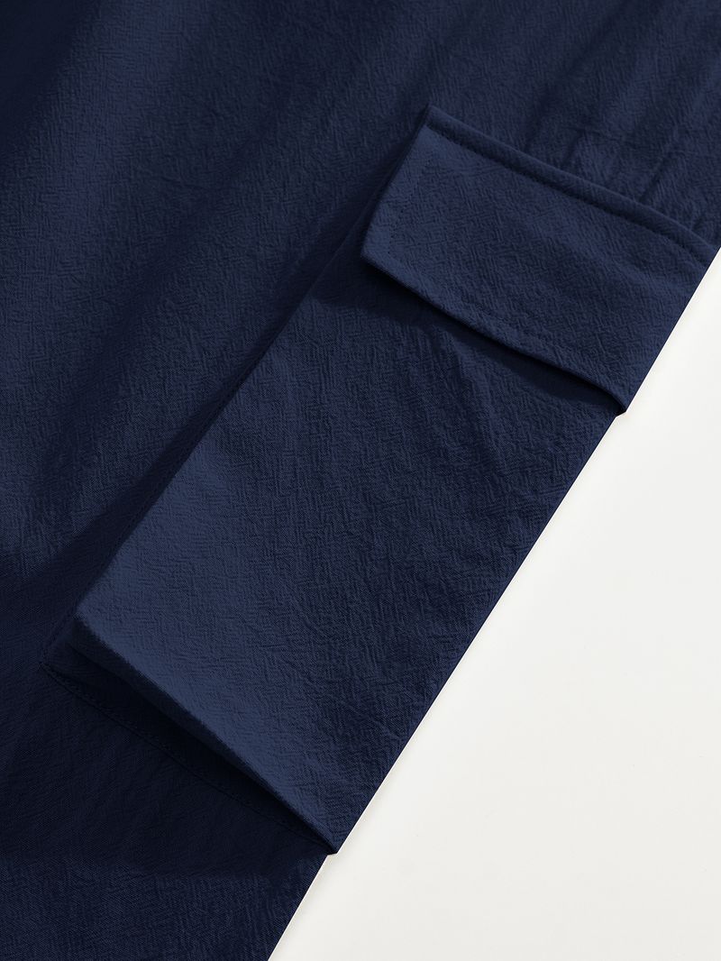 Four Seasons Cotton And Linen Casual Cuffs Multi Pocket Drawstring Solid Color Loose Large Size Trousers_voghion.com