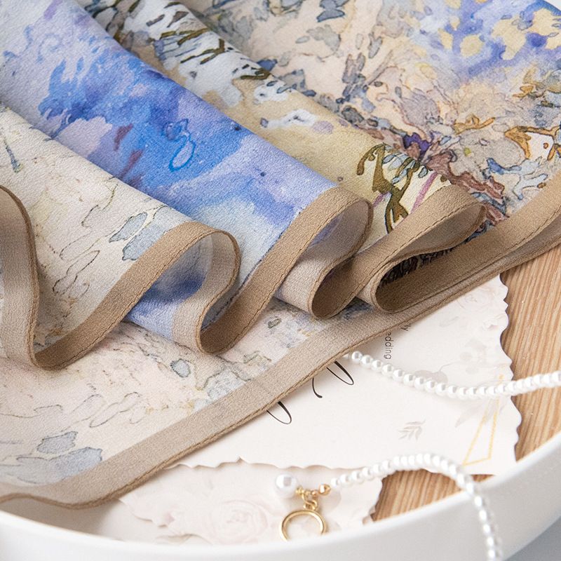 Seta di gelso, Sciarpa di seta, Versatile Ink Halo Dyed stampato a rasatura lunga da donna Primavera/Estate 2024, Scialle di protezione solare,_voghion.com