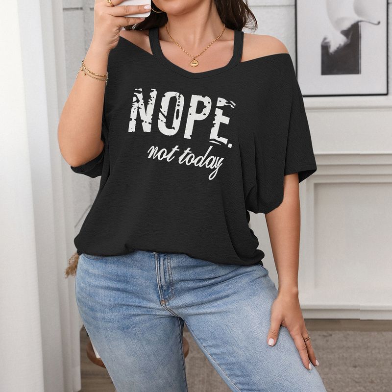 Abbigliamento da donna Fat Mm Large Size Top a maniche corte con spalle scoperte_voghion.com