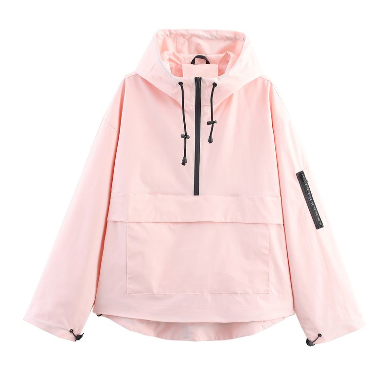 Women's Casual Hooded Jacket - Lightweight Polyester Windbreaker With Zip-Up Front, Loose Fit For Outdoor & Daily Wear_voghion.com