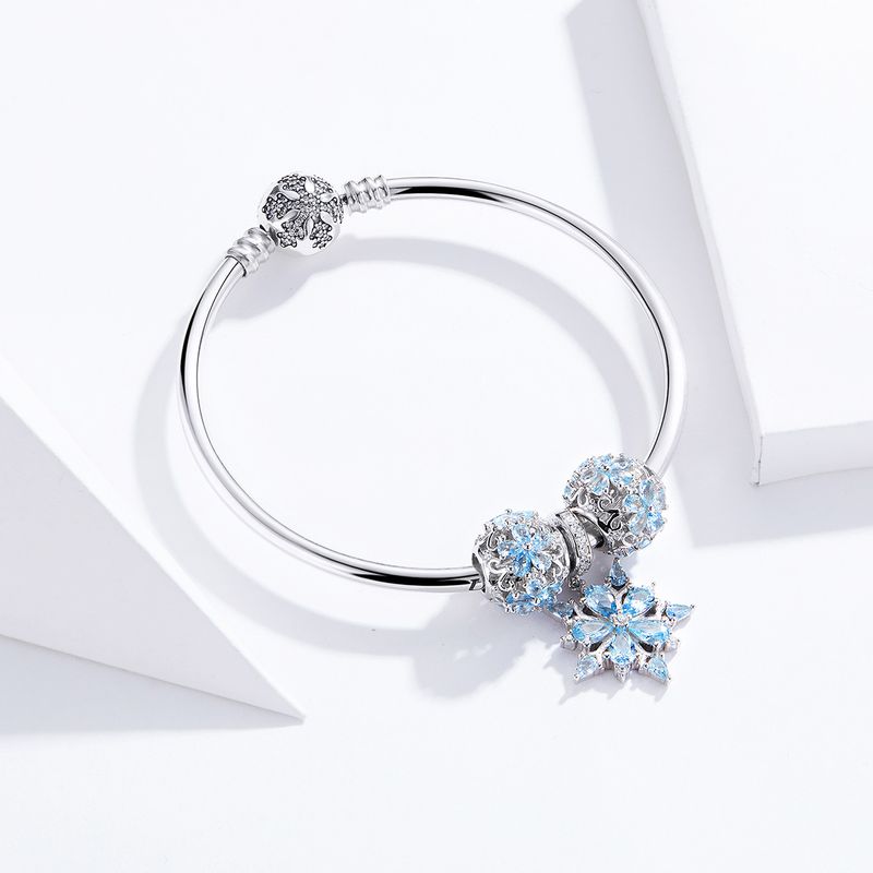 Frosted Crystal Snowflake Bangle , 925 Sterling Silver Bracelet For Women_voghion.com