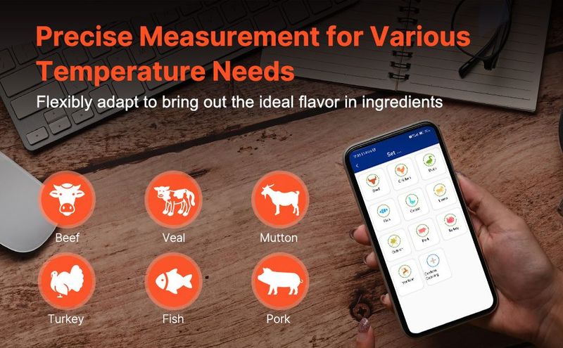 VEVOR Wireless Meat Thermometer Bluetooth Meat Probe 500 Ft Range For Cooking_voghion.com