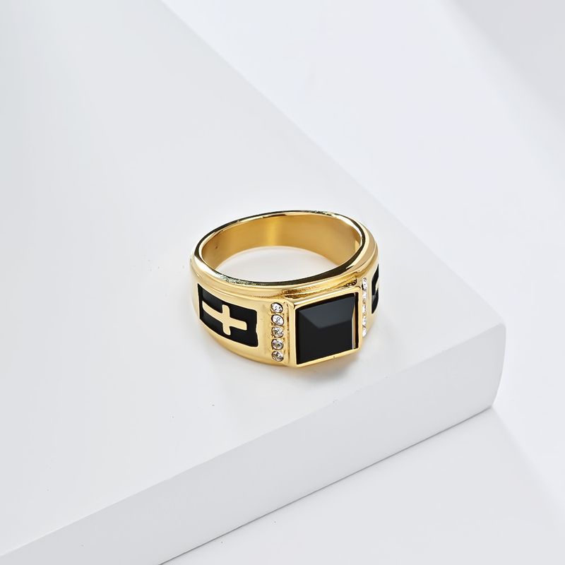 Diamant Kräiz Edelsteen Titan Stol Ring Männer Perséinlechkeet Retro Hip Hop Trendy Ringfanger Bijouen_voghion.com