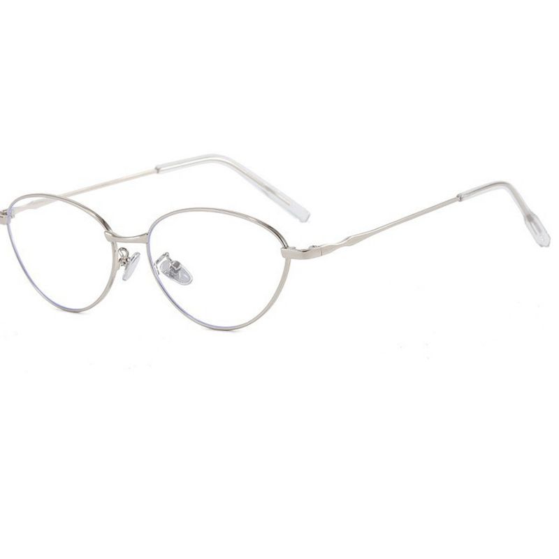 Classic Model Pure Love Cold Nude Korean High IQ Silver Fine Edge Cat Eye Myopia Glasses_voghion.com