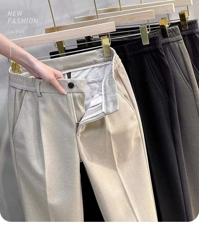 Yün Pantolon Erkek İlkbahar Ve Sonbahar Düz Dokuz Noktalı İnce Kesim Üst Sınıf Pantolon İş Gündelik Pantolon Erkek Pantolon Sonbahar Ve Kış_voghion.com