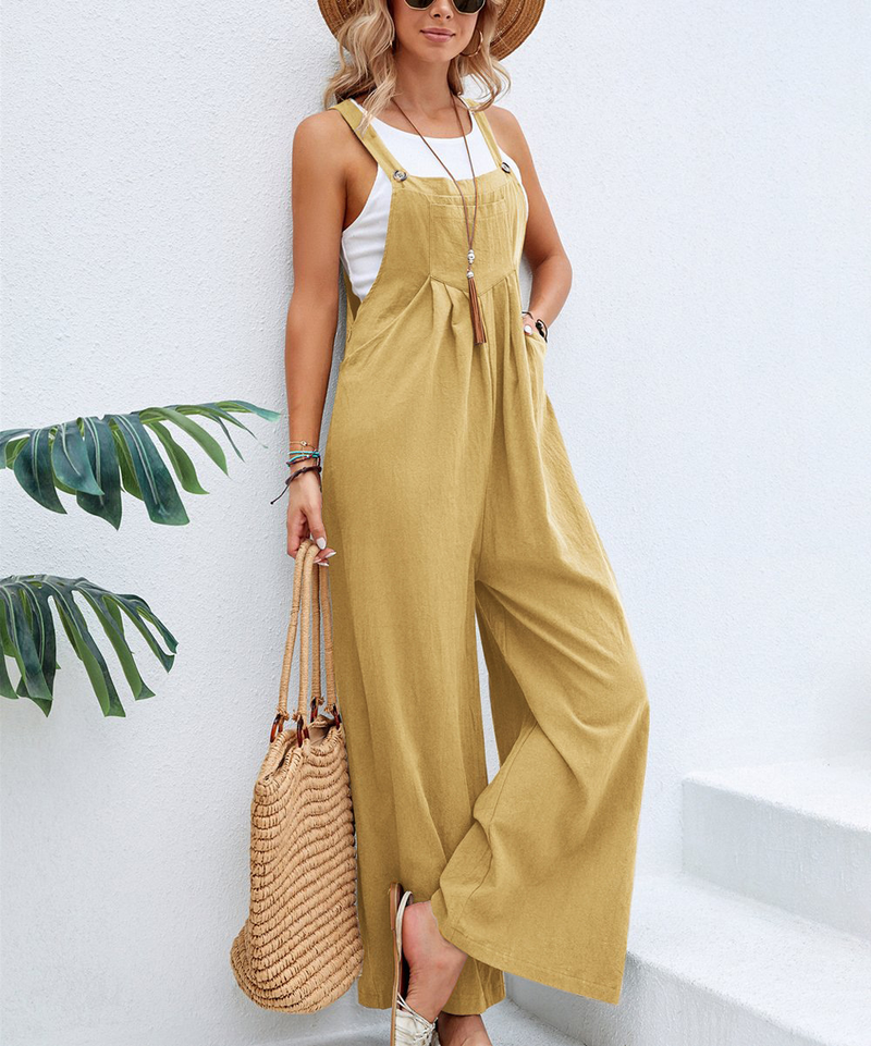 Women"s Solid Color Casual Strappy Jumpsuits_voghion.com