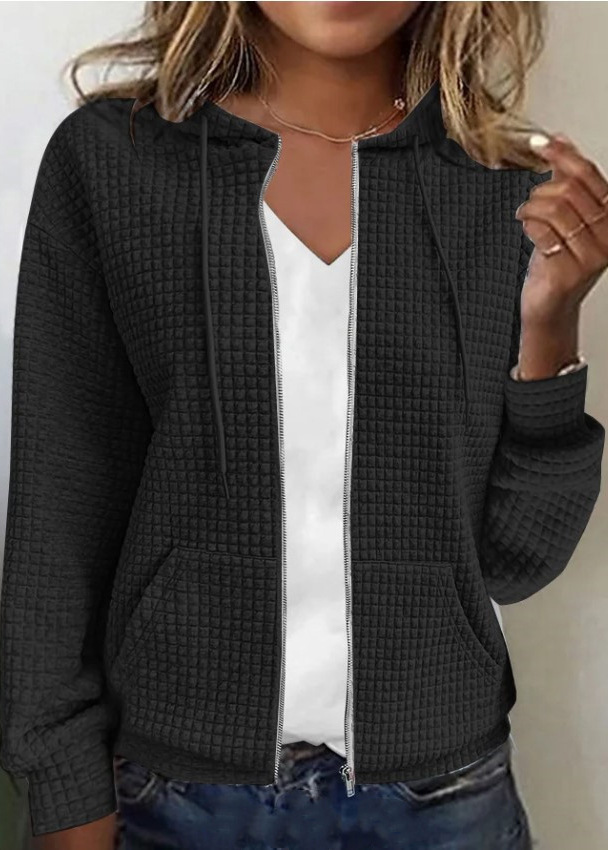 2023 Damen-Strickjacke mit Reißverschluss und Kapuze, langärmelig_voghion.com