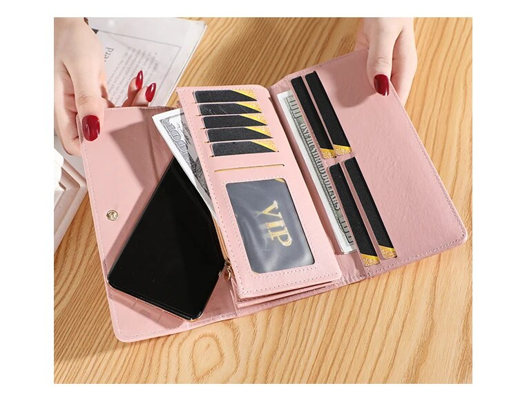 Frauen Brieftasche Dame Kupplung Leder Plaid Haspe Weibliche Brieftaschen Lange Länge Karte Halter Telefon Tasche Geld_voghion.com