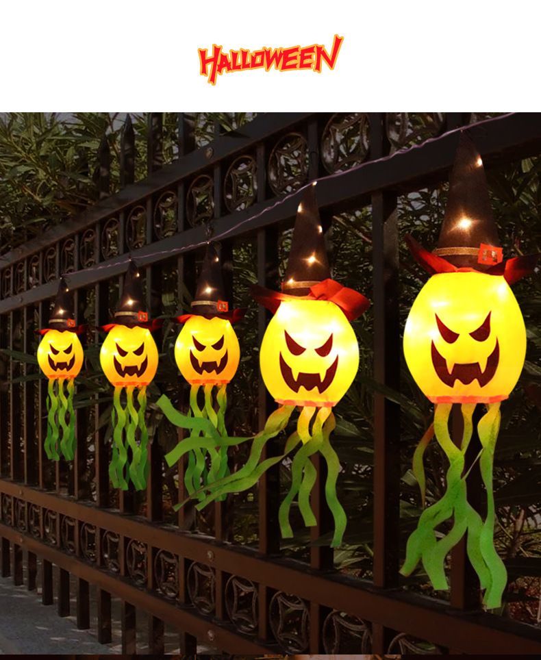 Solar-Powered Halloween Decorations - 5-Piece Witch String Lights For Outdoor, Porch, Fence, Waterproof & Energy-Efficient Spooky Party Decor_voghion.com