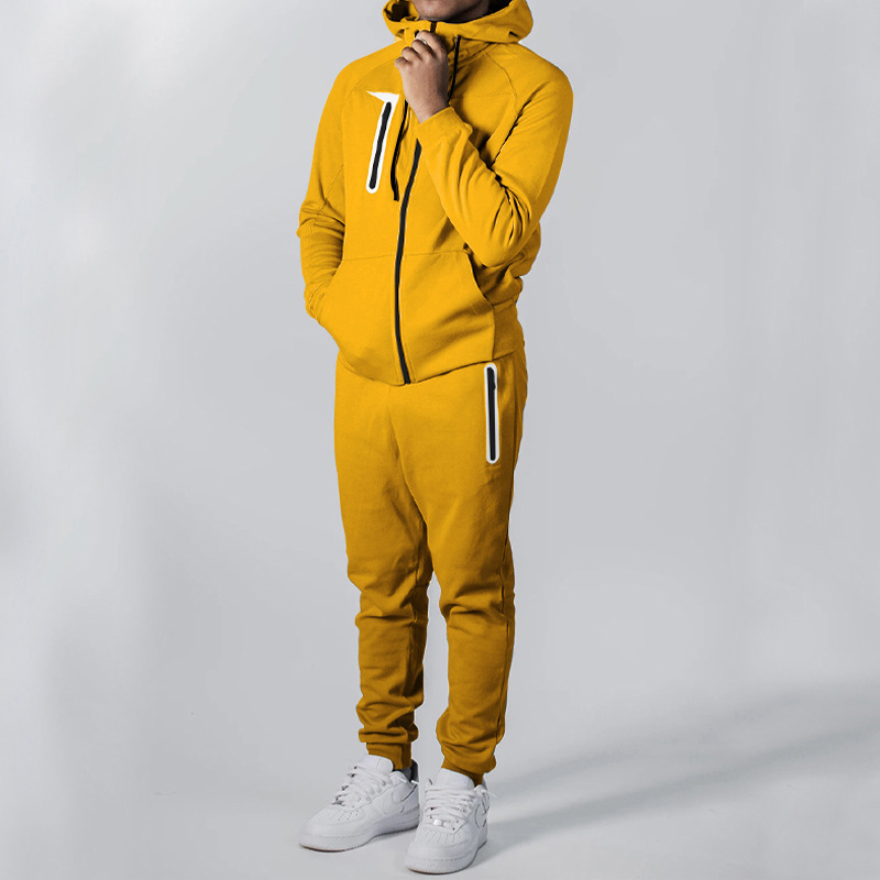 Streetwear męskie dresy moda jesienna kieszenie na zamek błyskawiczny bluza z kapturem i spodniami dresowymi z długim rękawem zestawy dwuczęściowe męskie Casual_voghion.com