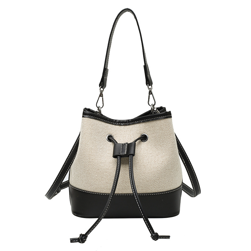 Borsa da donna 2023 Borsa nuova moda Borsa a tracolla Borsa a secchiello portatile in tela cucita con coulisse_voghion.com