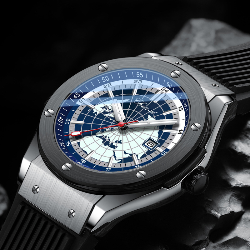 Orologio da uomo alla moda con mappa rivettata, calendario, gel di silice fosforescente con orologio al quarzo di tendenza_voghion.com