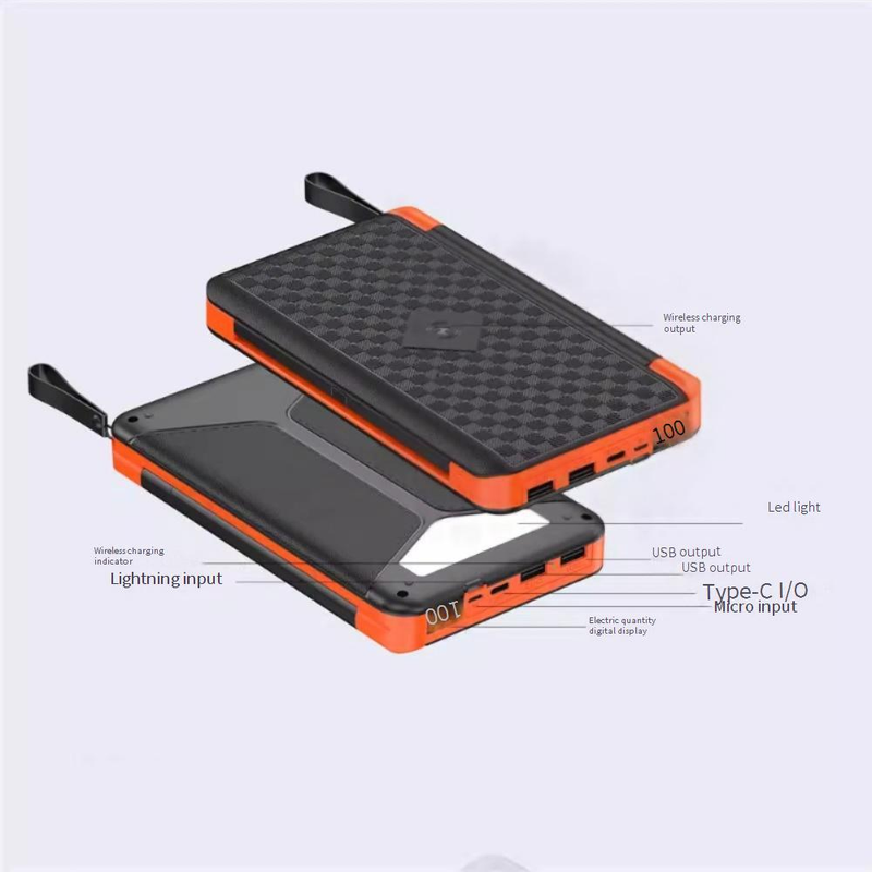 20000mAh-s nagy kapacitású mobil külső akkumulátor kültéri összecsukható napelemmel és vezeték nélküli töltéssel, kincs_voghion.com