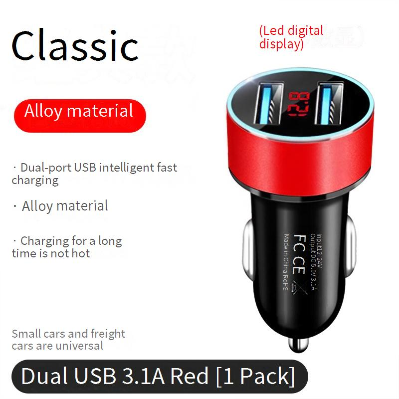 Autoladers Auto snellader Sigarettenaansteker 3.1A Digitaal display Autolader Slimme flitslader Dubbele poort USB Blauw licht_voghion.com