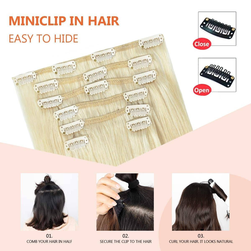 Echthaar-Clip-In-Extensions, 55,9 cm, Helles Platinblond, Haarverlängerungen, Clip-Ins, Doppelschuss, 100 % Echthaar-Extensions, 8 Stück, 110 g_voghion.com