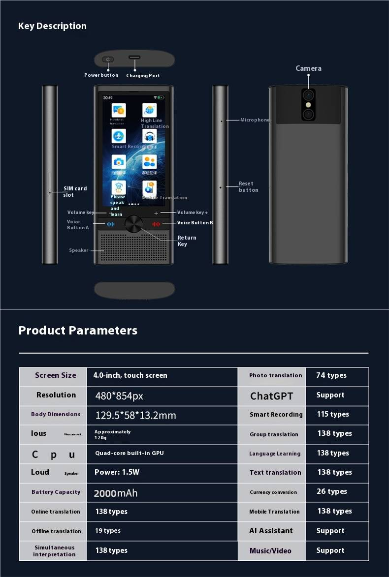 AI Translator Device - Real-Time Voice Interpreter With Offline Mode For English, Japanese, Korean, Vietnamese & Cantonese_voghion.com